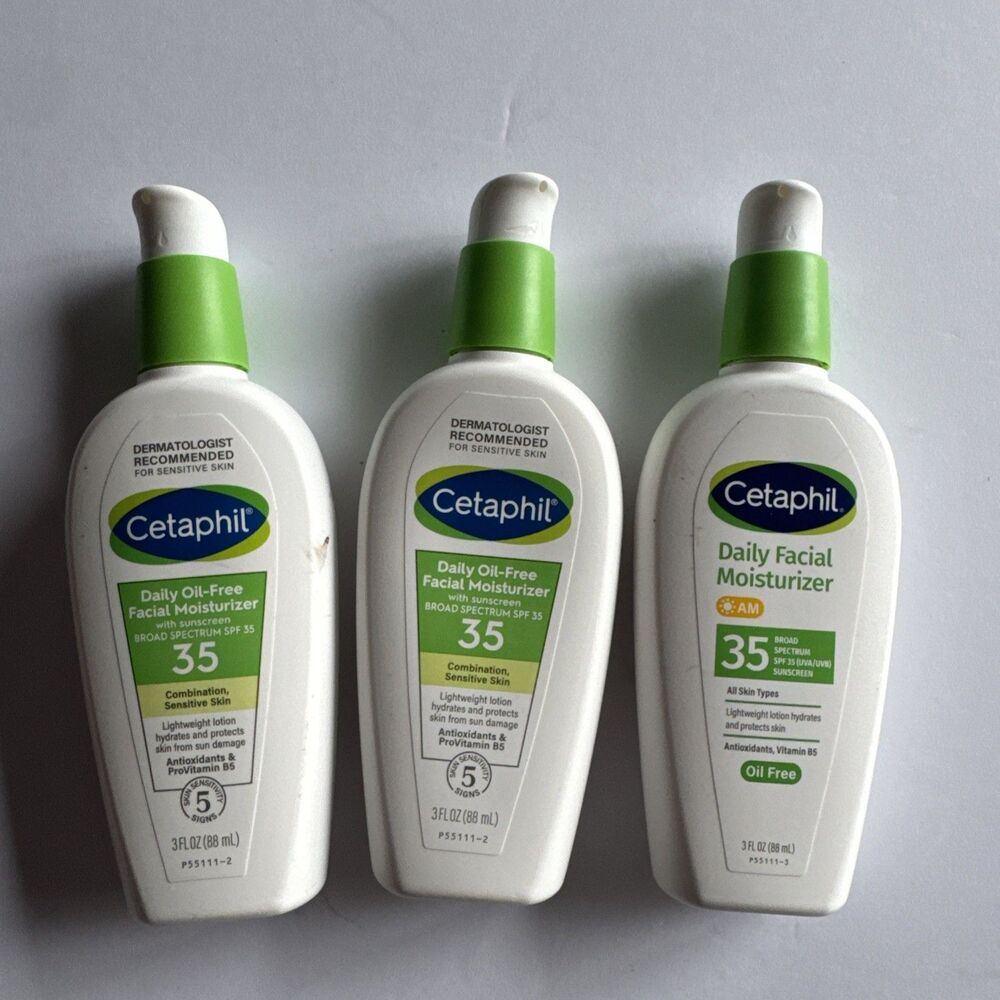 Cetaphil Daily Oil-Free Facial Moisturizer With Sunscreen SPF 35 (3oz) LOT OF 3